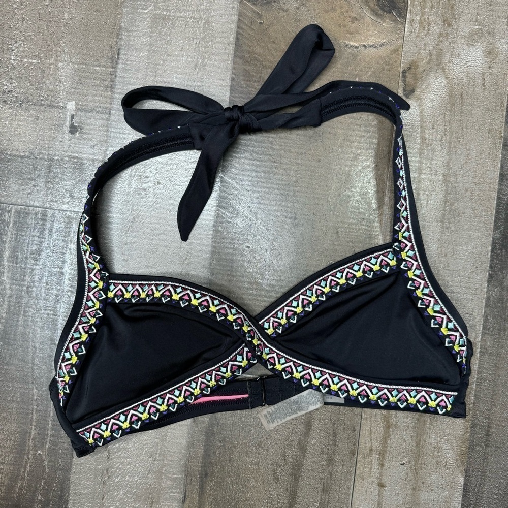 Pink Victoria’s Secret Black Embroidered Bikini Top Small